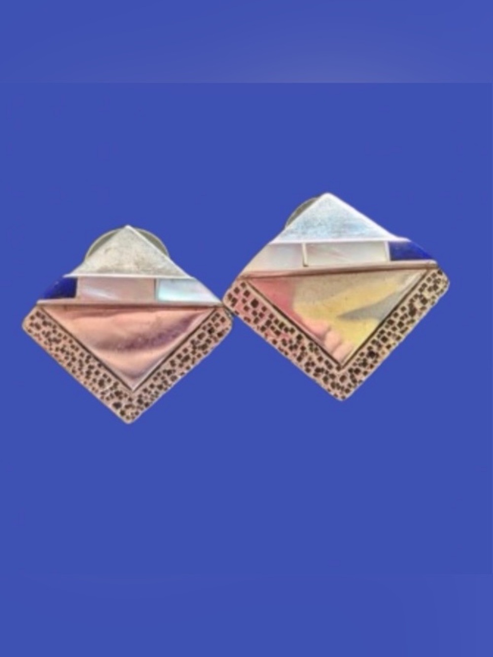 Vintage Native American Mother of Pearl and Lapis Earrings - Picture 5 of 16